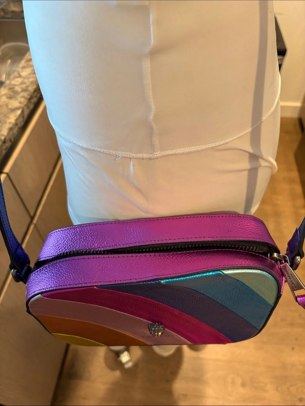 Kurt Geiger Multicolor Diagonal Stripe Leather Crossbody Bag - Picture 3 of 9